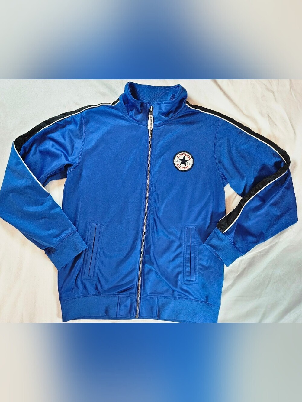 Converse All Star Boys Blue Zip Up Long Sleeve Pocketed Track Jacket Size Large